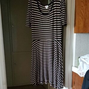 LuLaRoe Black and White Striped Midi Dress